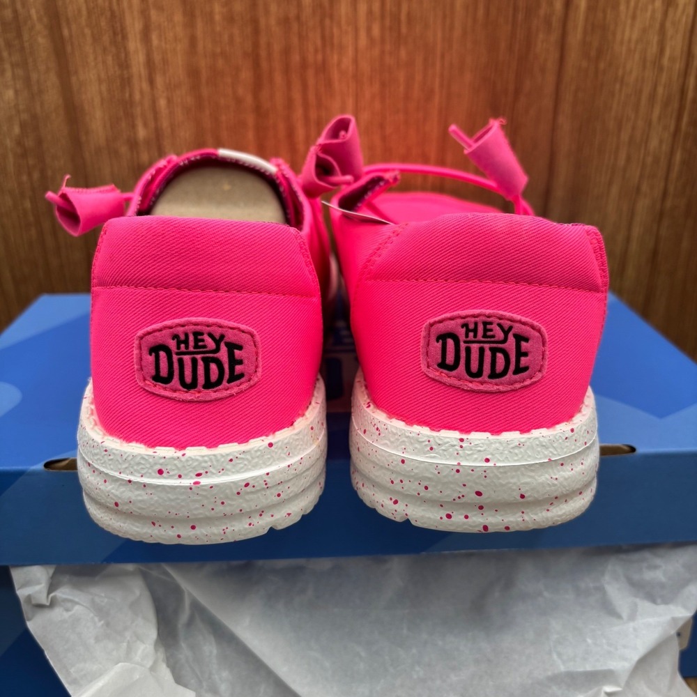 Hey Dude Wendy Stretch Canvas Womens Size 8 Neon Pink New Speckled Sole Loafers - Picture 5 of 6